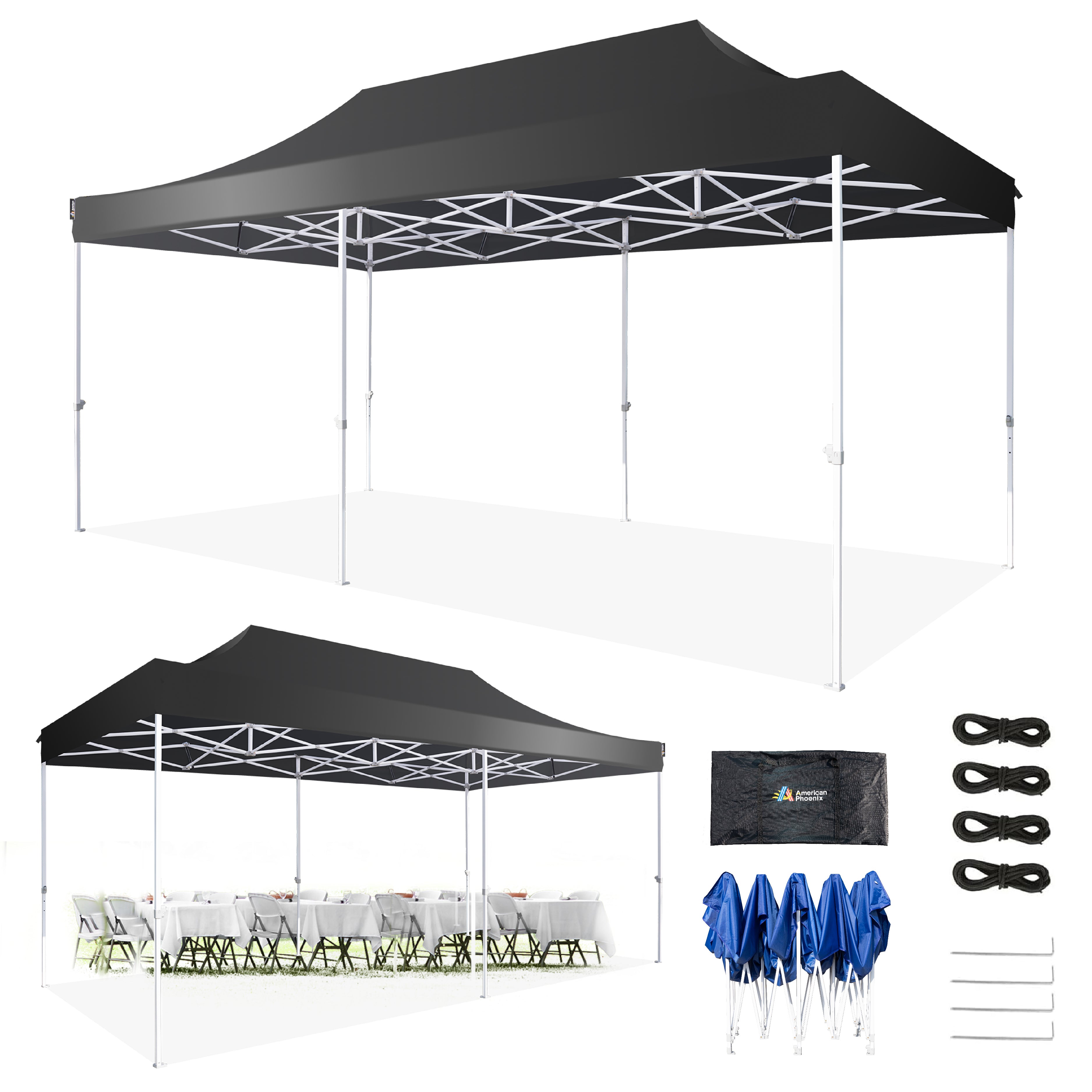 AMERICAN PHOENIX Pop Up Canopy Tent 10x20 Instant Shade Shelter Gazebo Outdoor Canopies Commercial Event Tents with Carry Bag