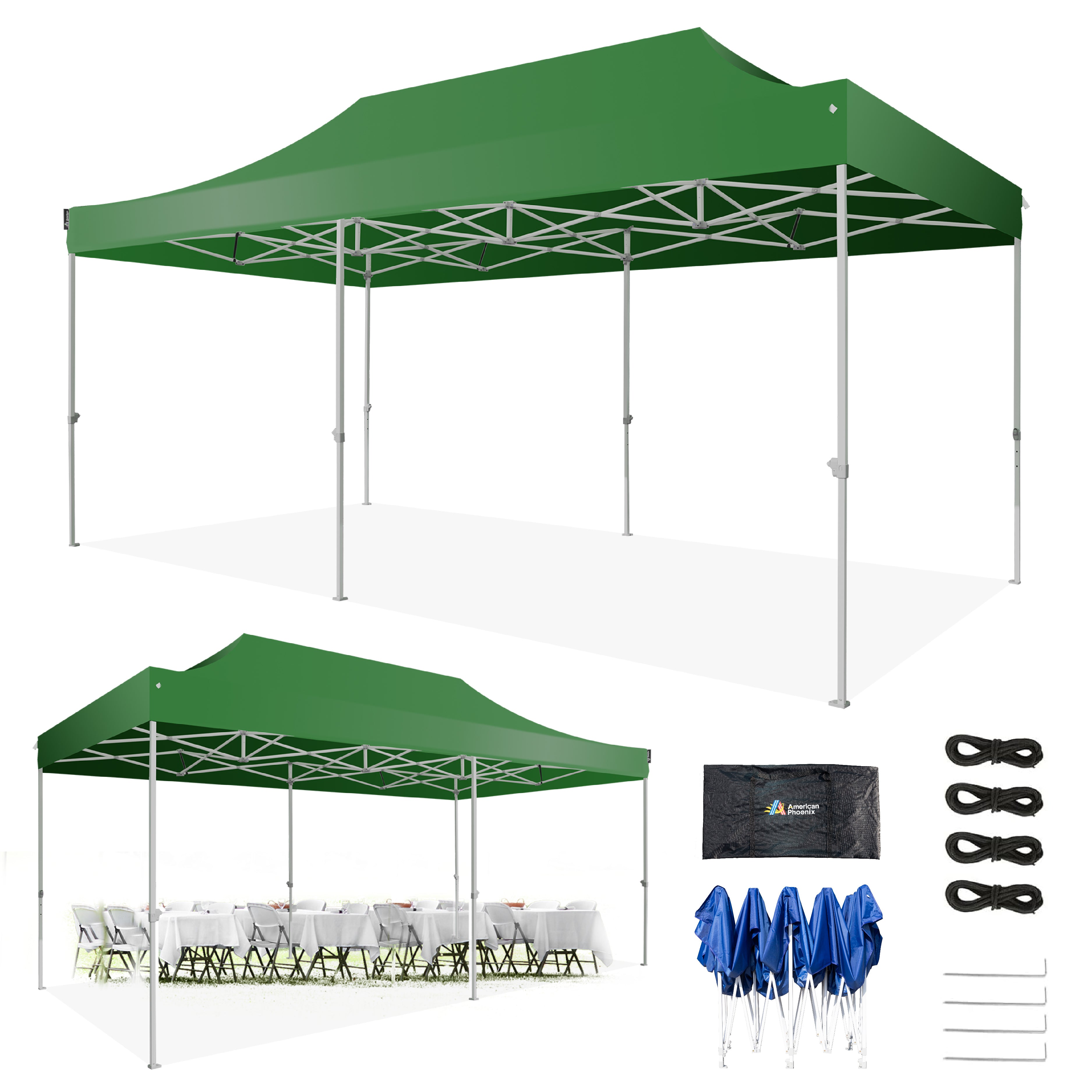 AMERICAN PHOENIX Pop Up Canopy Tent 10x20 Instant Shade Shelter Gazebo Outdoor Canopies Commercial Event Tents with Carry Bag