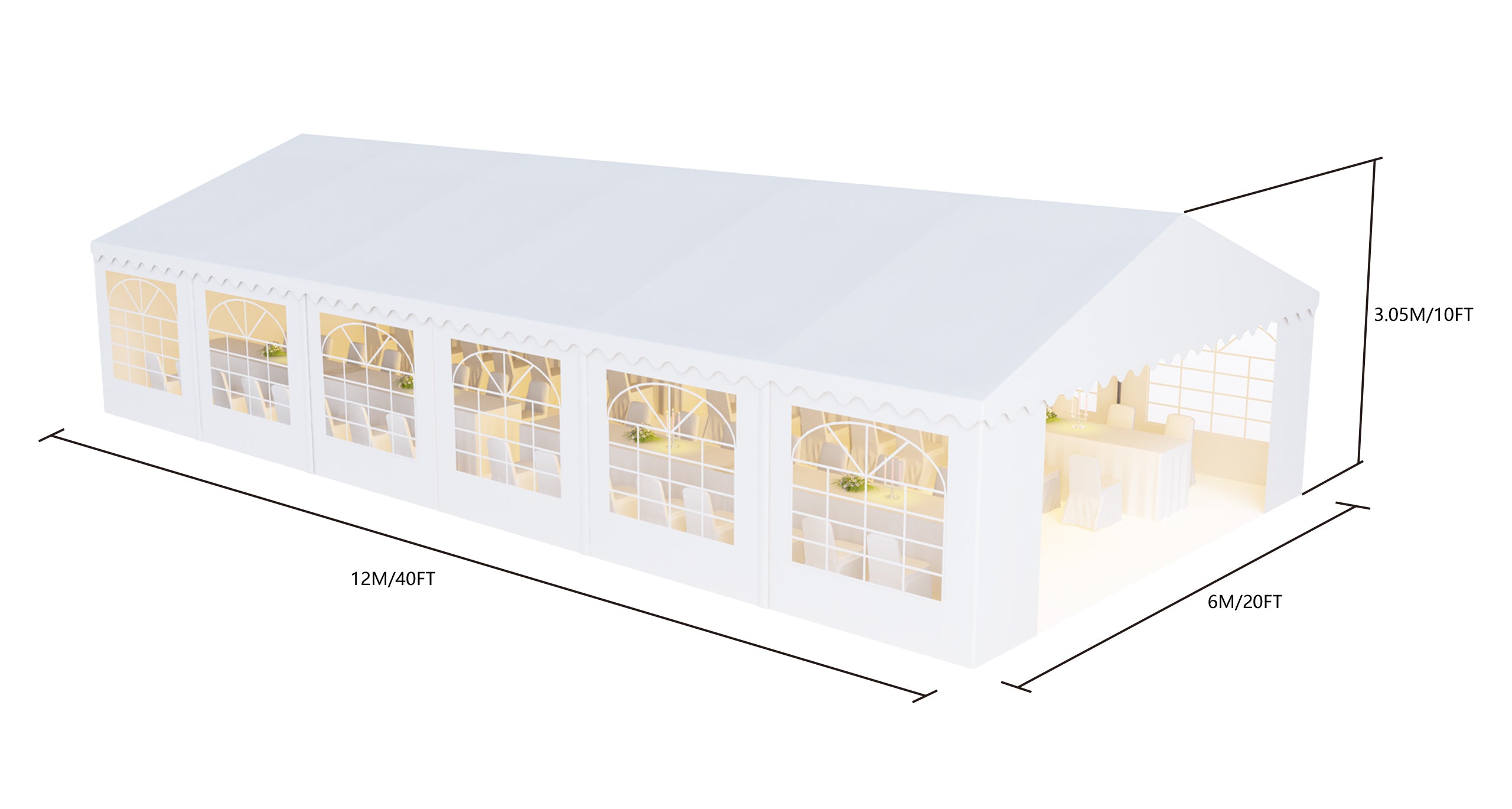 American Phoenix 40x20 white heavy-duty party tent and wedding activity tent - American Phoenix