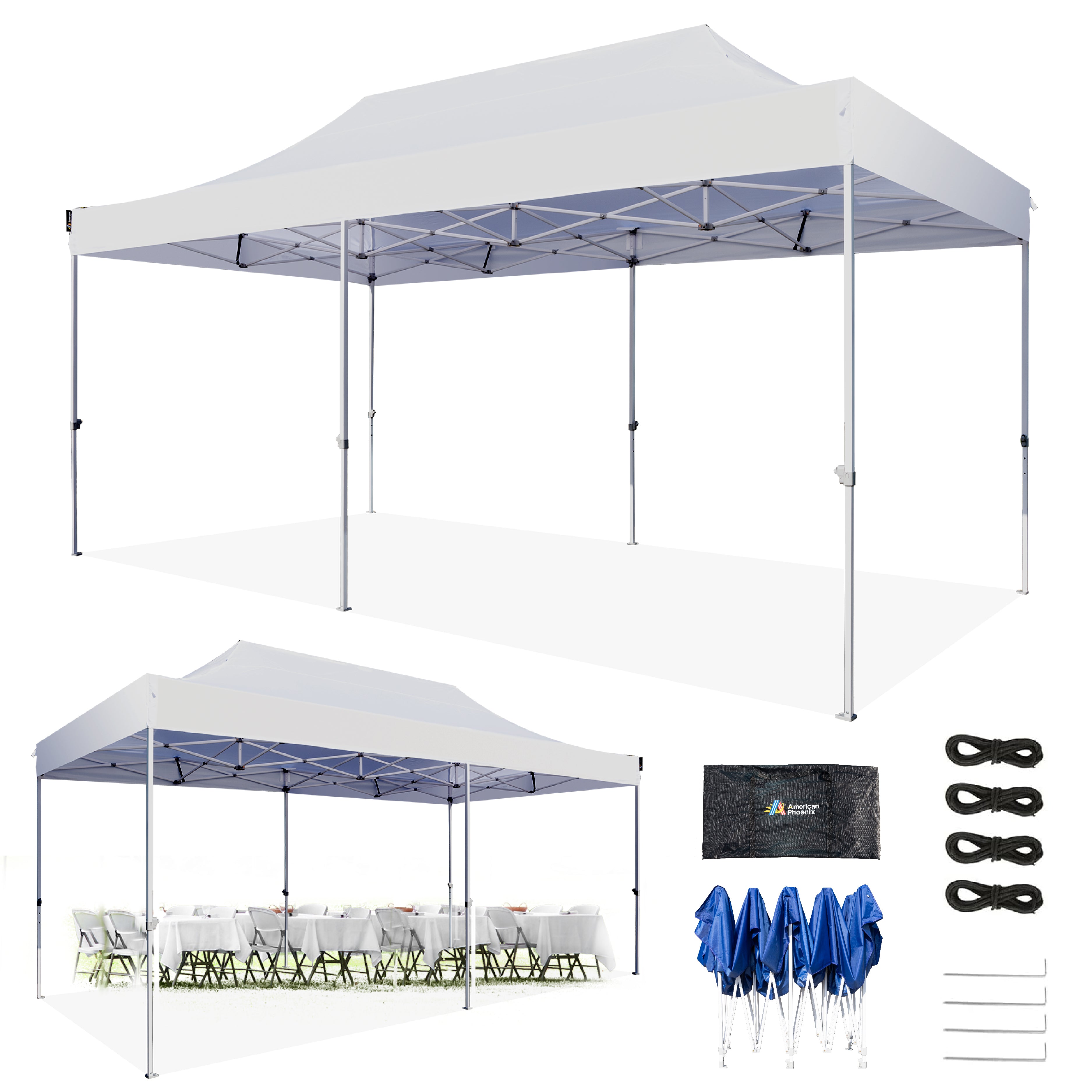AMERICAN PHOENIX Pop Up Canopy Tent 10x20 Instant Shade Shelter Gazebo Outdoor Canopies Commercial Event Tents with Carry Bag
