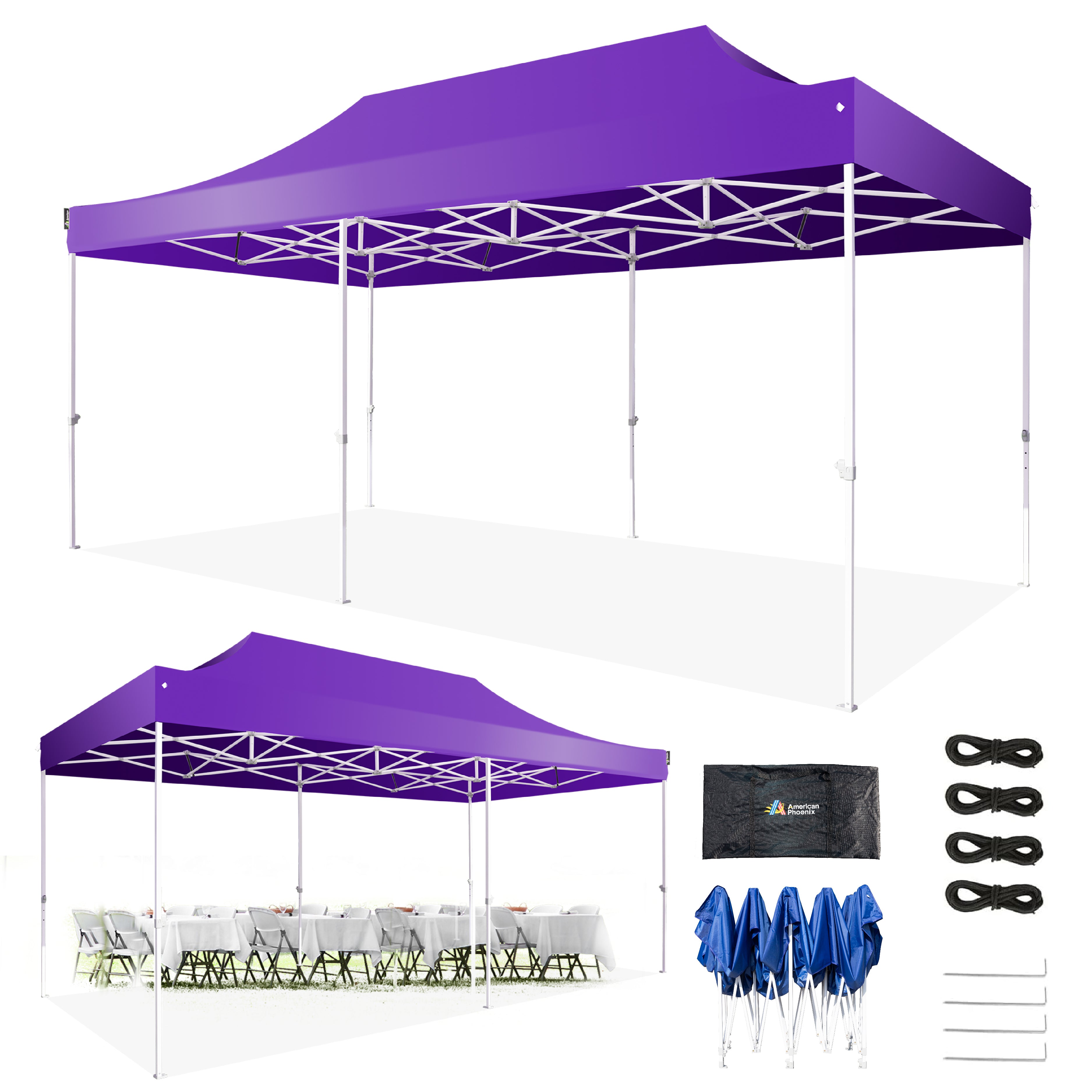 AMERICAN PHOENIX Pop Up Canopy Tent 10x20 Instant Shade Shelter Gazebo Outdoor Canopies Commercial Event Tents with Carry Bag