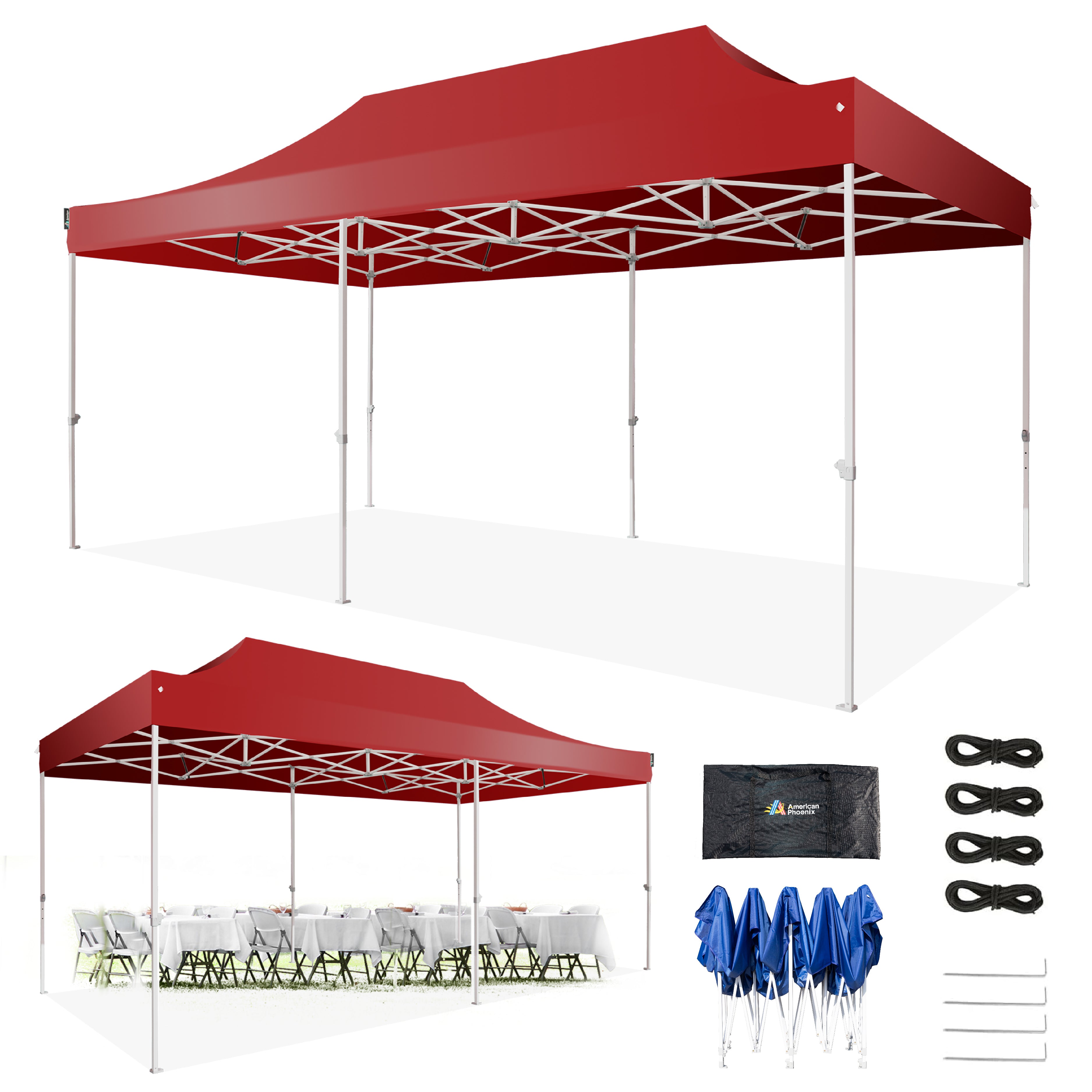 AMERICAN PHOENIX Pop Up Canopy Tent 10x20 Instant Shade Shelter Gazebo Outdoor Canopies Commercial Event Tents with Carry Bag