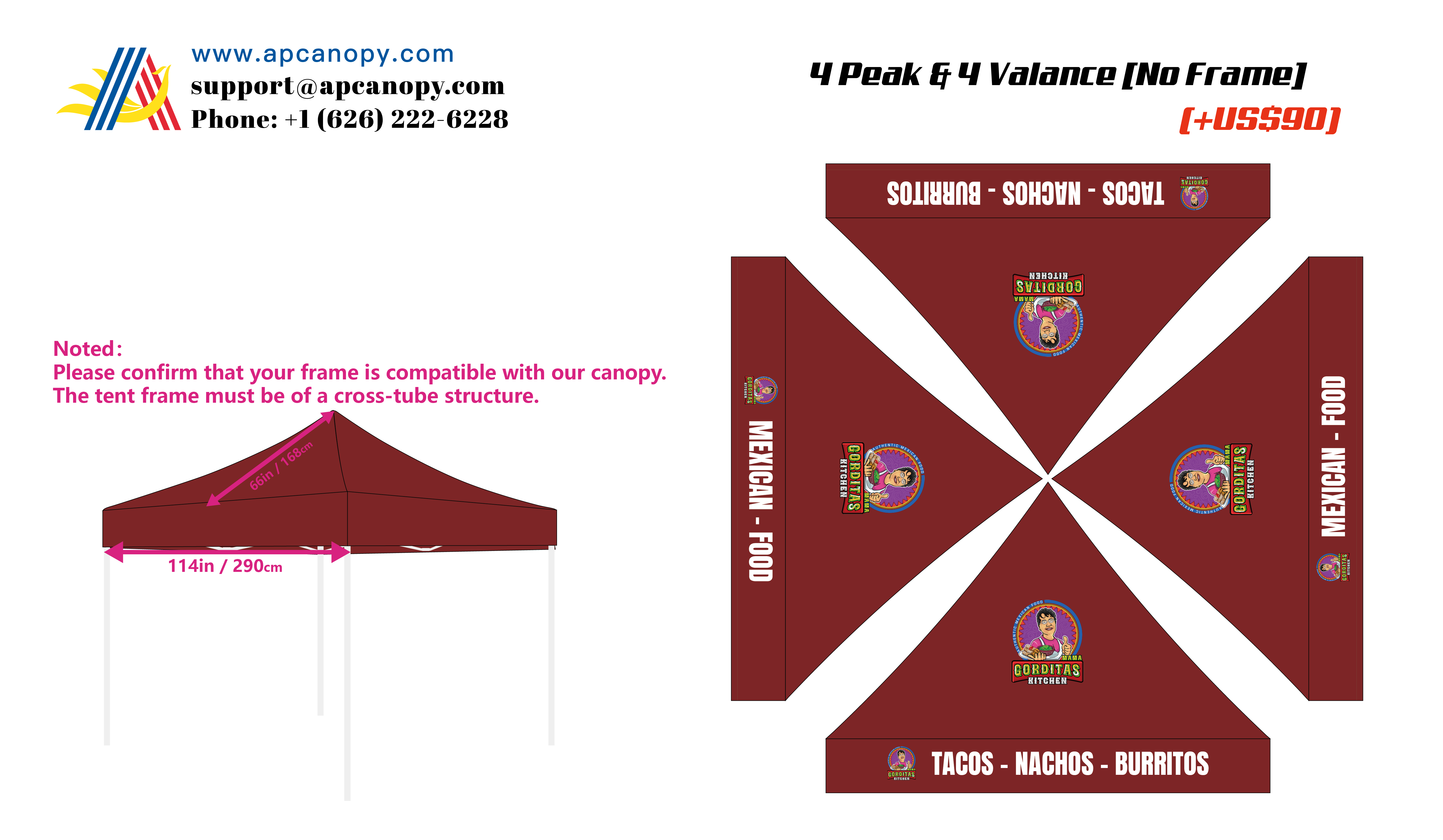 American Phoenix Pay Difference for Custom Canopy Peak & Valance (for hector)