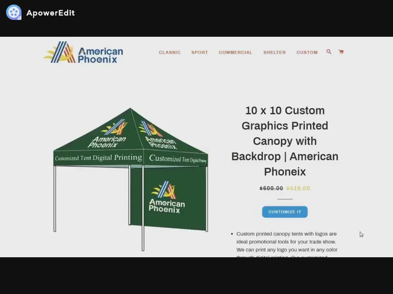Load and play video in Gallery viewer, American Phoenix 10 x 20 Custom Canopy with Your Logo Graphics
