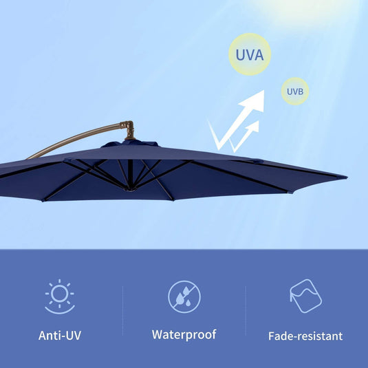 American Phoenix 10FT Offset Cantilever Hanging Patio Umbrella with Crank & Cross Base (Navy)