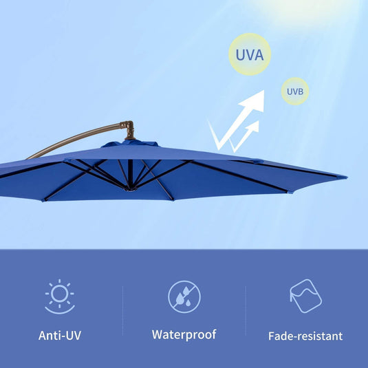 American Phoenix 10FT Offset Cantilever Hanging Patio Umbrella with Crank & Cross Base (Lake Blue)
