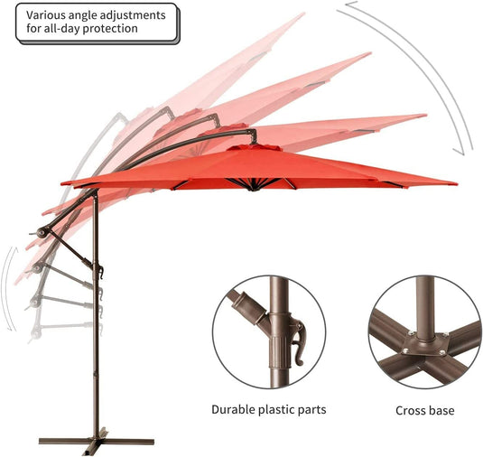 American Phoenix 10FT Offset Cantilever Hanging Patio Umbrella with Crank & Cross Base (Orange)