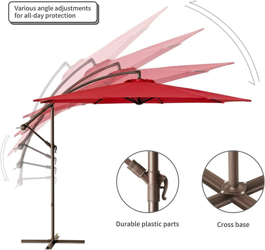 Red 10FT Adjustable Cantilever & Offset Patio Umbrellas