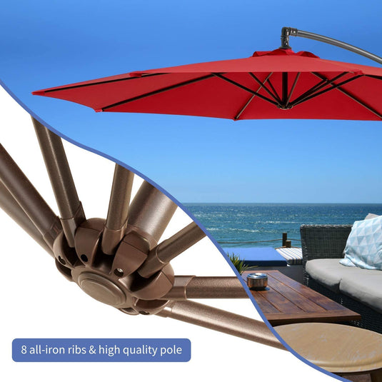 Red 10FT Adjustable Cantilever & Offset Patio Umbrellas